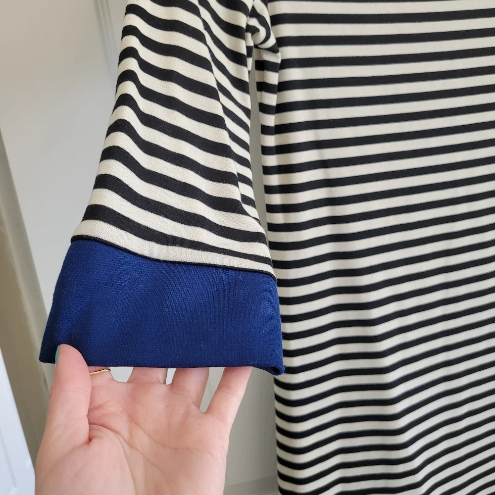 Isaac Mizrahi striped stretchy boatneck 3/4 sleeve winter casual dress Sz S